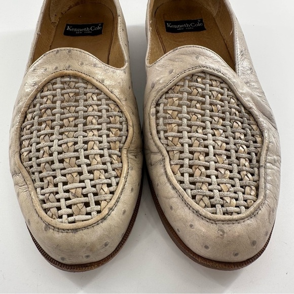 Kenneth Cole mens loafers 10 cream woven Italian ostrich quill vintage 80s 90s main image 5